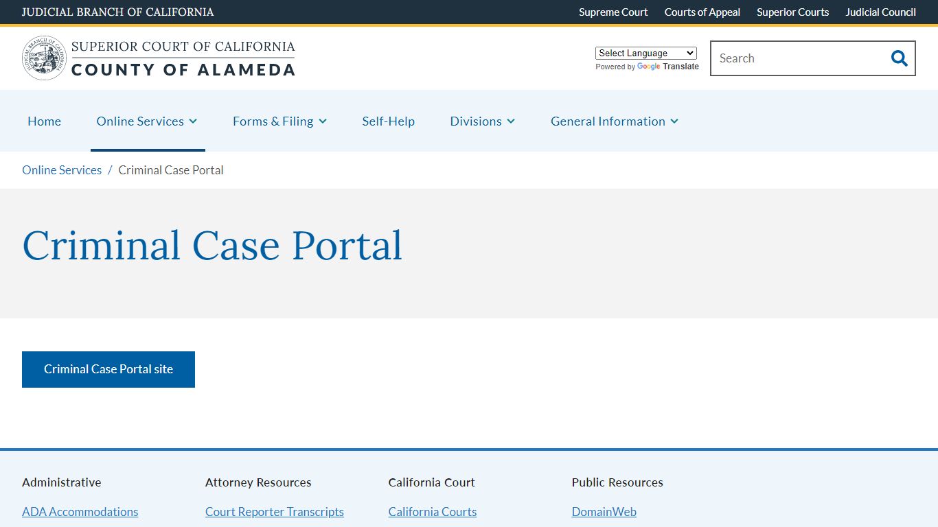 Criminal Case Portal | Superior Court of California | County of Alameda